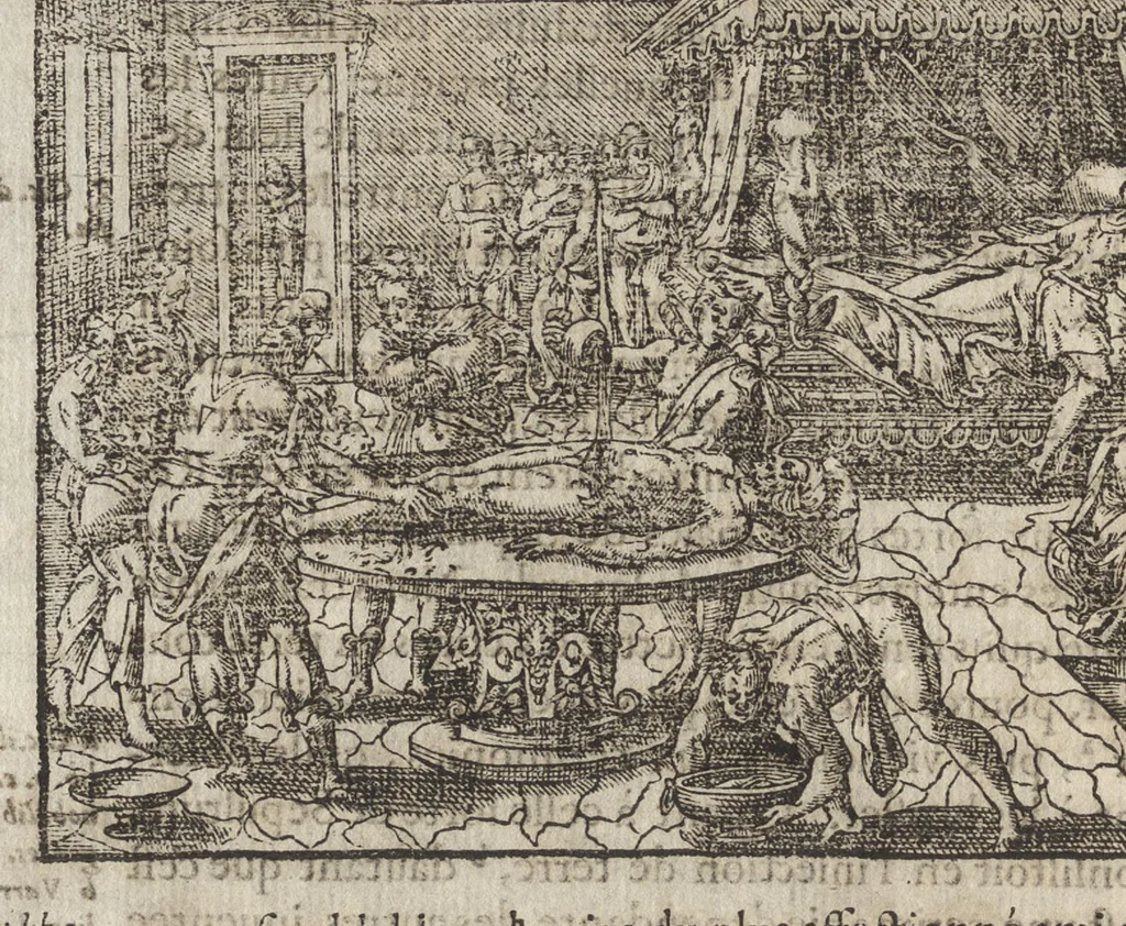An illustration from Funerailles, & diuerses manieres d'enseuelir des Rommains, Grecs, & autres nations, tant anciennes que modernes, 1581, leaf 31