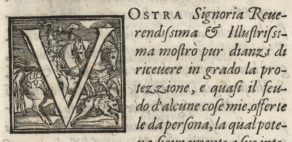 An illustration from Cinqve lezzioni del caualier Lionardo Salviati, cioè due della speranza, vna della felicita, e l'altre due sopra varie materie: e tutte lette nell' Accademia Fiorentina, con l'occasione del sonetto del Petrarca, Poi che voi, & io piu volte habbiam prouato, 1575, leaf 6