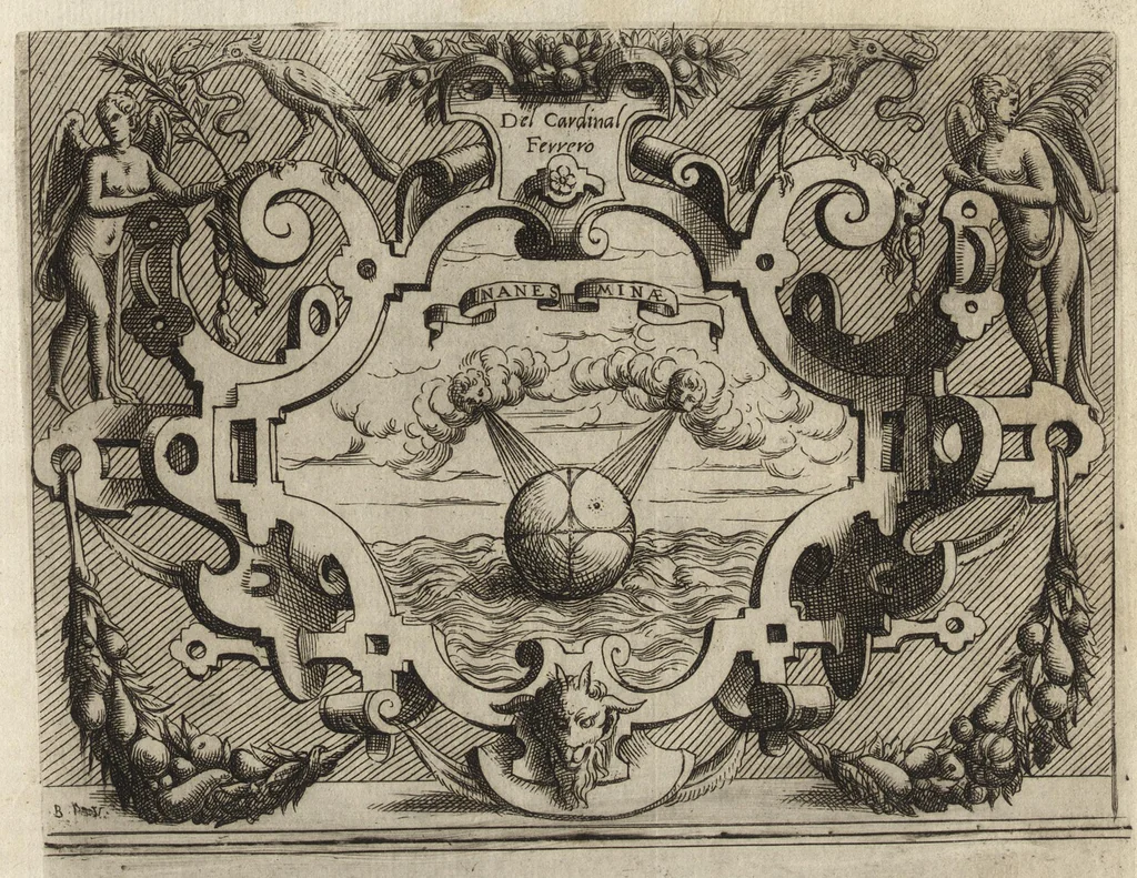 An illustration from Imprese nobili et ingeniose di diuersi prencipi, et d'altri personaggi illvstri nell'arme et nelle lettere : le quali, col disegno loro estrinseco, dimostrano l'animo, et la buona ò mala fortuna de gli Autori loro, 1583, leaf 112
