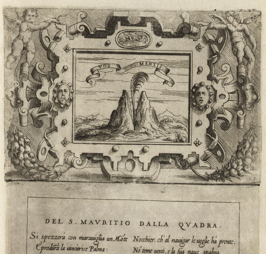 An illustration from Imprese nobili et ingeniose di diuersi prencipi, et d'altri personaggi illvstri nell'arme et nelle lettere : le quali, col disegno loro estrinseco, dimostrano l'animo, et la buona ò mala fortuna de gli Autori loro, 1583, leaf 96