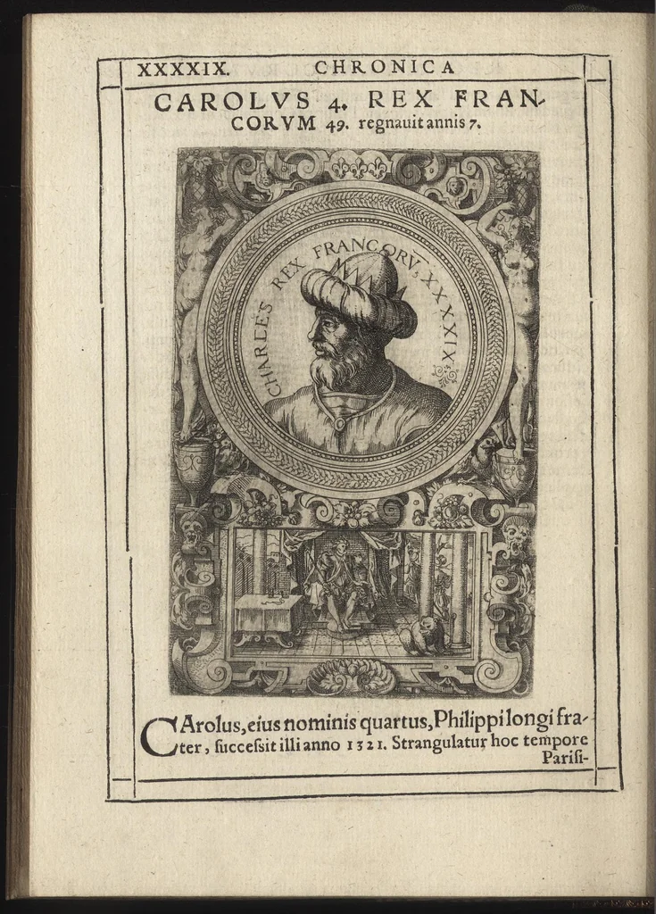 An illustration from Effigies regvm francorvm omnivm : a Pharamvndo ad Henricvm vsqve Tertivm, ad viuum, quantum fieri potuit, expressae, 1576, leaf 107