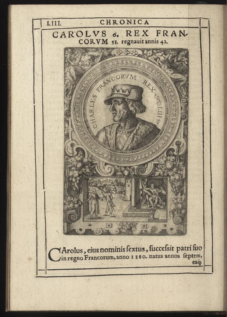 An illustration from Effigies regvm francorvm omnivm : a Pharamvndo ad Henricvm vsqve Tertivm, ad viuum, quantum fieri potuit, expressae, 1576, leaf 115