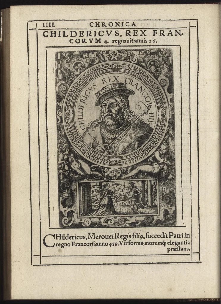 An illustration from Effigies regvm francorvm omnivm : a Pharamvndo ad Henricvm vsqve Tertivm, ad viuum, quantum fieri potuit, expressae, 1576, leaf 17