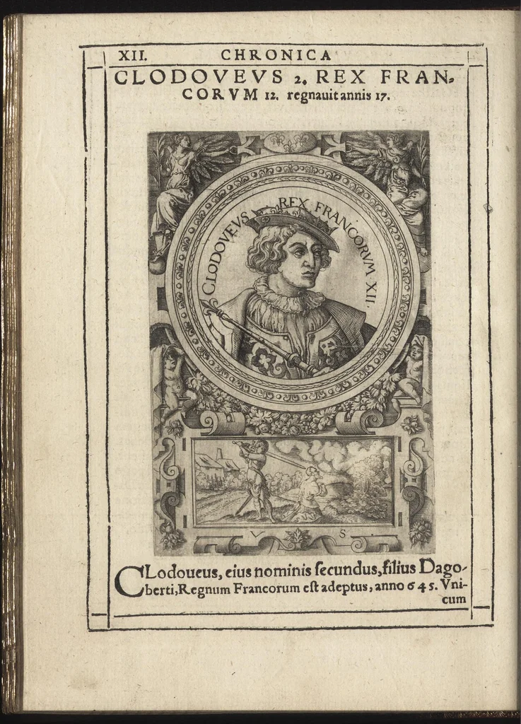 An illustration from Effigies regvm francorvm omnivm : a Pharamvndo ad Henricvm vsqve Tertivm, ad viuum, quantum fieri potuit, expressae, 1576, leaf 33