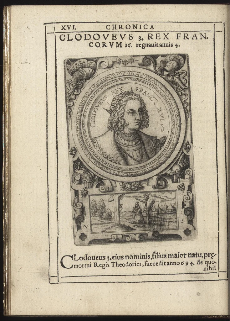 An illustration from Effigies regvm francorvm omnivm : a Pharamvndo ad Henricvm vsqve Tertivm, ad viuum, quantum fieri potuit, expressae, 1576, leaf 41