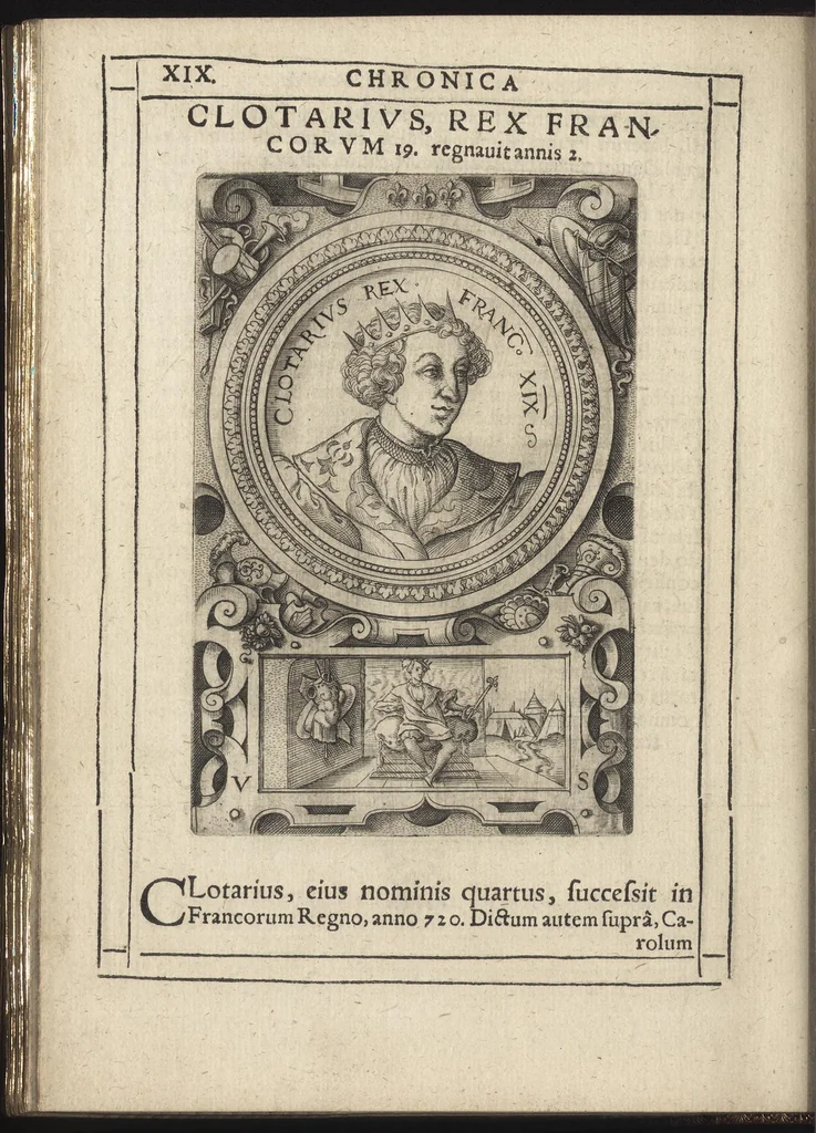 An illustration from Effigies regvm francorvm omnivm : a Pharamvndo ad Henricvm vsqve Tertivm, ad viuum, quantum fieri potuit, expressae, 1576, leaf 47