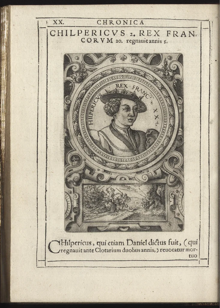 An illustration from Effigies regvm francorvm omnivm : a Pharamvndo ad Henricvm vsqve Tertivm, ad viuum, quantum fieri potuit, expressae, 1576, leaf 49