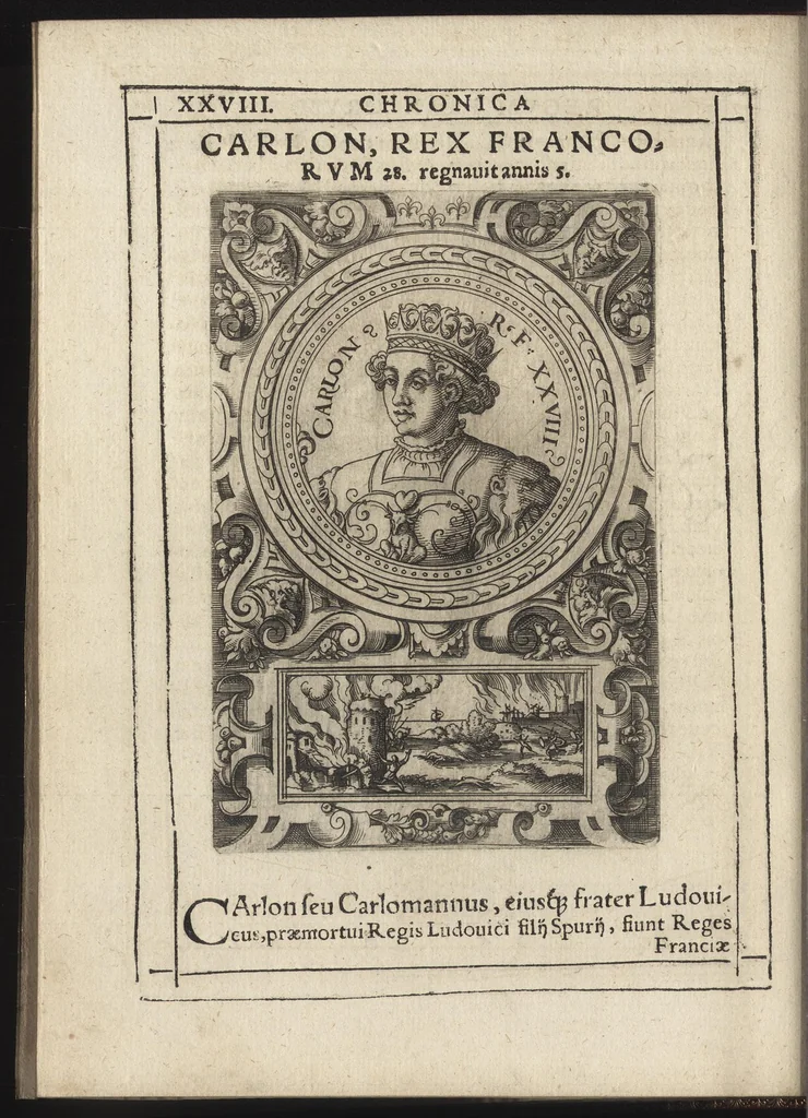 An illustration from Effigies regvm francorvm omnivm : a Pharamvndo ad Henricvm vsqve Tertivm, ad viuum, quantum fieri potuit, expressae, 1576, leaf 65