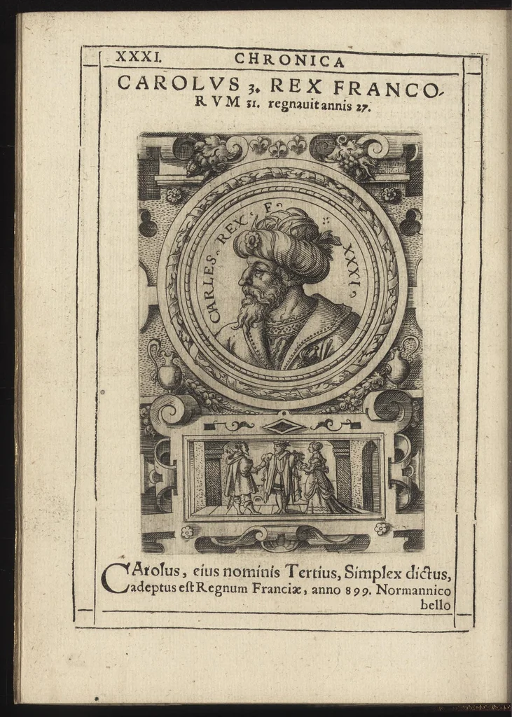 An illustration from Effigies regvm francorvm omnivm : a Pharamvndo ad Henricvm vsqve Tertivm, ad viuum, quantum fieri potuit, expressae, 1576, leaf 71