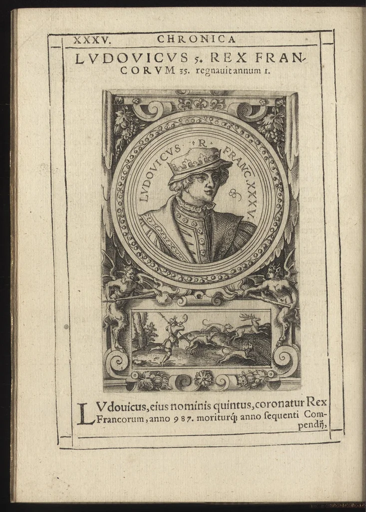 An illustration from Effigies regvm francorvm omnivm : a Pharamvndo ad Henricvm vsqve Tertivm, ad viuum, quantum fieri potuit, expressae, 1576, leaf 79