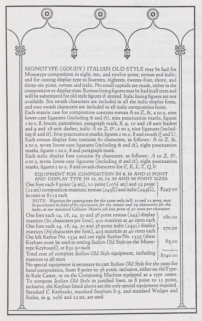 An illustration from Italian old style : a new type designed by Frederic W. Goudy and produced by the Lanston Monotype Machine Company of Philadelphia, 1924, leaf 26