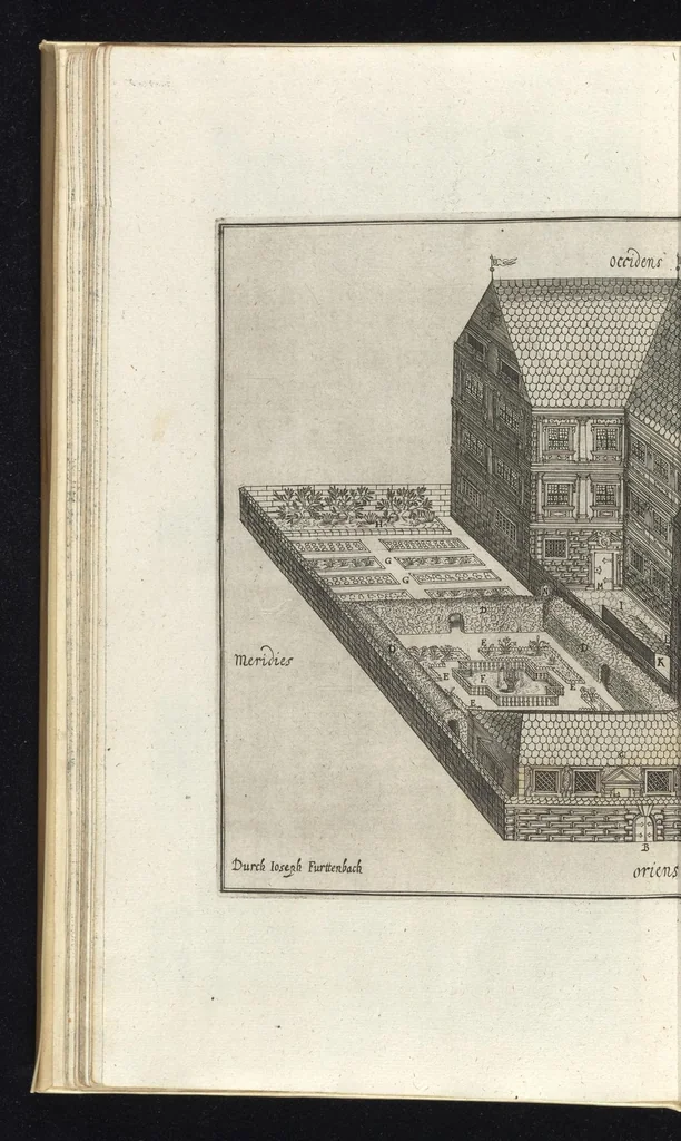 An illustration from Architectvra recreationis, das ist, Von allerhand nutzlich, vnd erfrewlichen Civilischen gebäwen : in vier vnterschidliche Hauptstuck eingetheilt ..., 1640, leaf 49