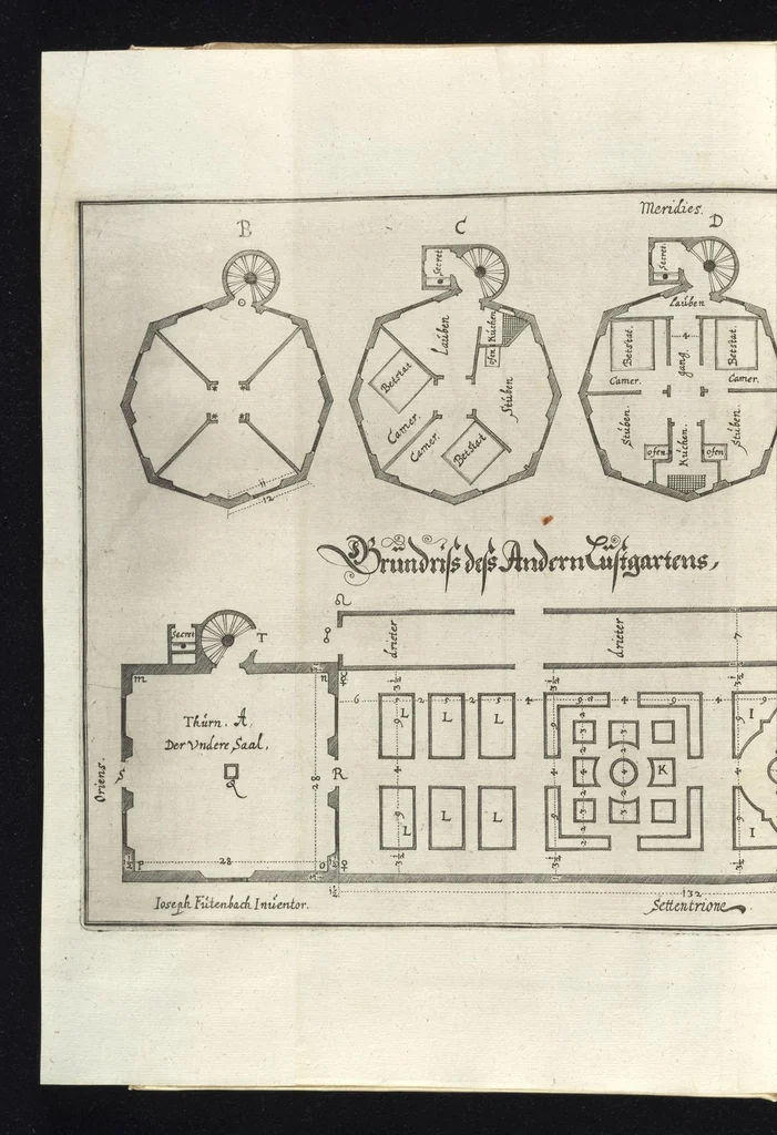 An illustration from Architectvra recreationis, das ist, Von allerhand nutzlich, vnd erfrewlichen Civilischen gebäwen : in vier vnterschidliche Hauptstuck eingetheilt ..., 1640, leaf 79