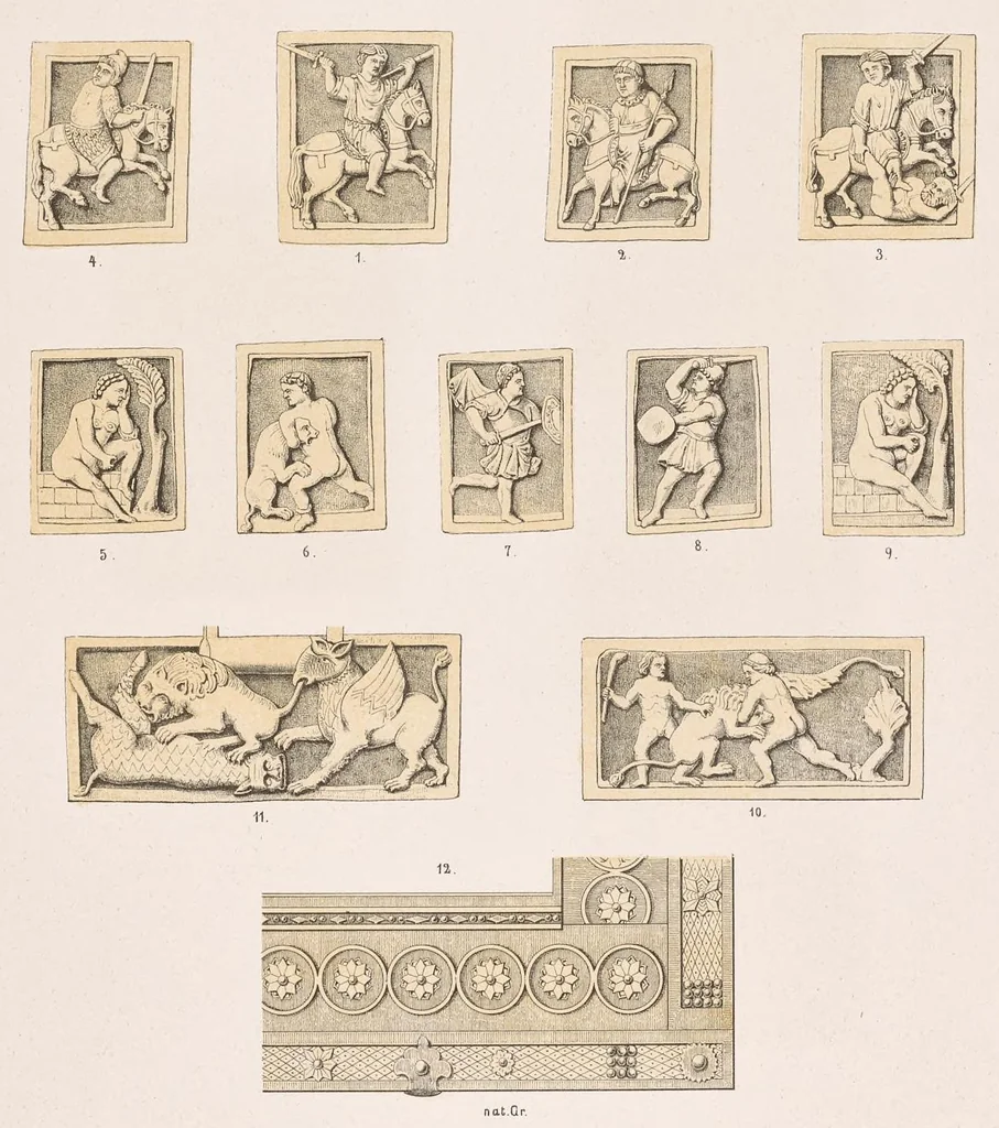 An illustration from Fundgruben der Kunst und Ikonographie in den Elfenbein-Arbeiten des christlichen Altertums und Mittèlalters in 35 Tafeln; Prof. Dr. aus'm Weerths nachgelassenes Werk, 1912, leaf 12