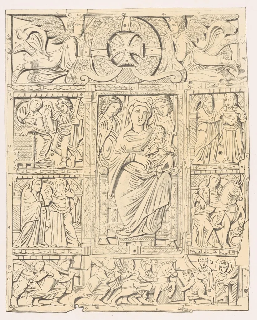 An illustration from Fundgruben der Kunst und Ikonographie in den Elfenbein-Arbeiten des christlichen Altertums und Mittèlalters in 35 Tafeln; Prof. Dr. aus'm Weerths nachgelassenes Werk, 1912, leaf 48