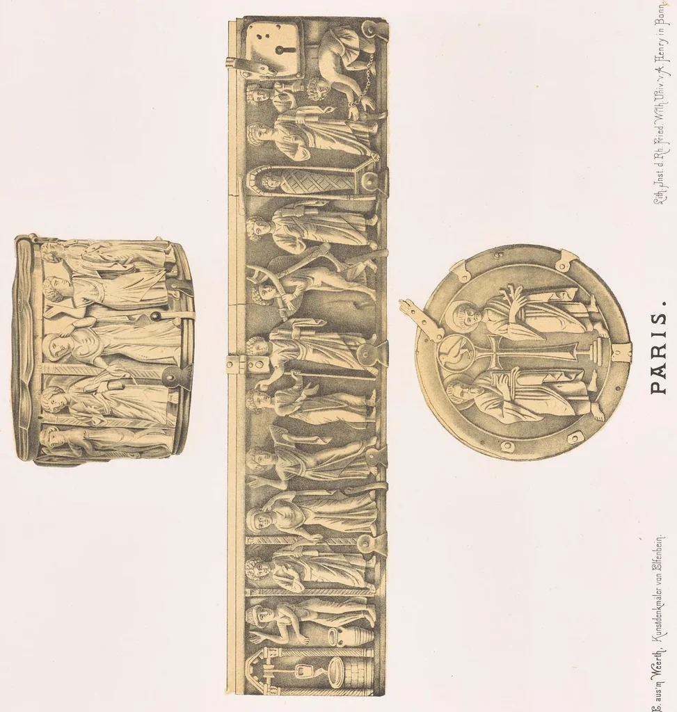 An illustration from Fundgruben der Kunst und Ikonographie in den Elfenbein-Arbeiten des christlichen Altertums und Mittèlalters in 35 Tafeln; Prof. Dr. aus'm Weerths nachgelassenes Werk, 1912, leaf 50