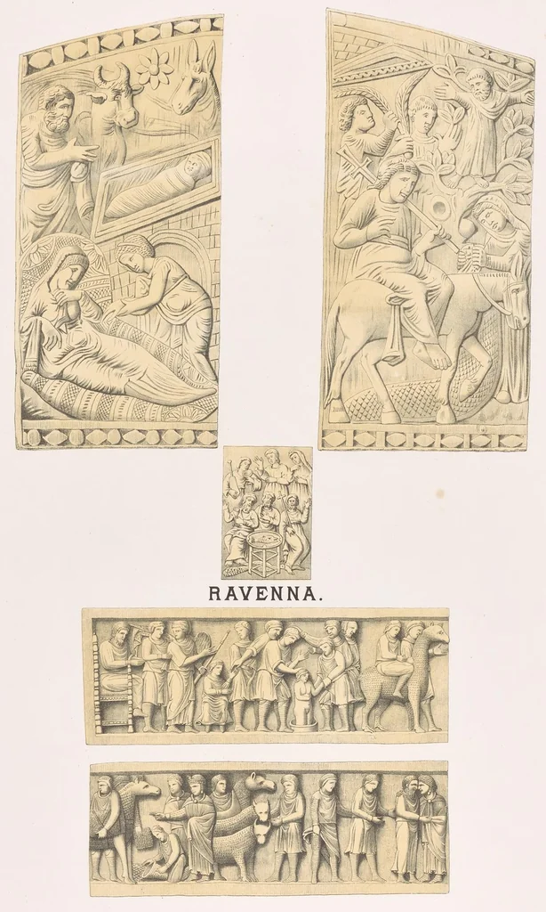 An illustration from Fundgruben der Kunst und Ikonographie in den Elfenbein-Arbeiten des christlichen Altertums und Mittèlalters in 35 Tafeln; Prof. Dr. aus'm Weerths nachgelassenes Werk, 1912, leaf 66