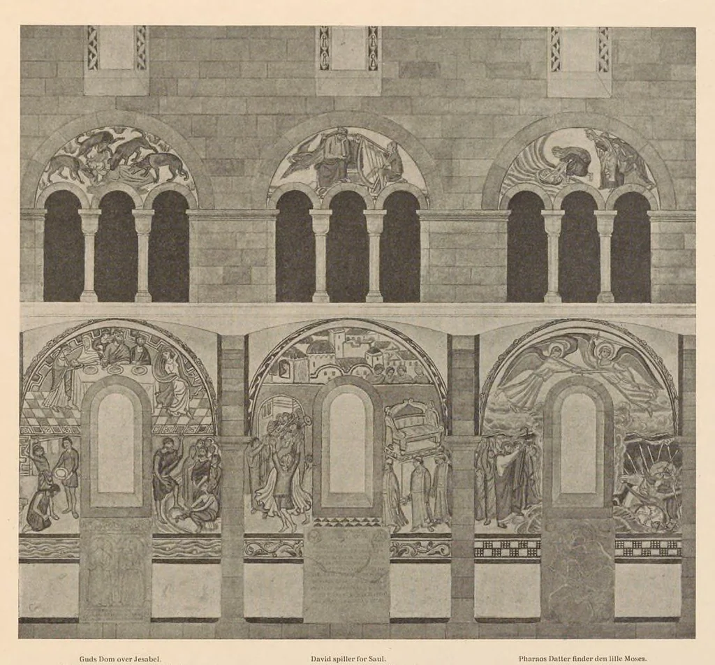 An illustration from Viborg Domkirke: Joakim Skovgaards billeder, Domkirkens historie. La cathédrale de Viborg: les peintures de Joakim Skovgaard, histoire de la cathédrale;, 1909, leaf 20