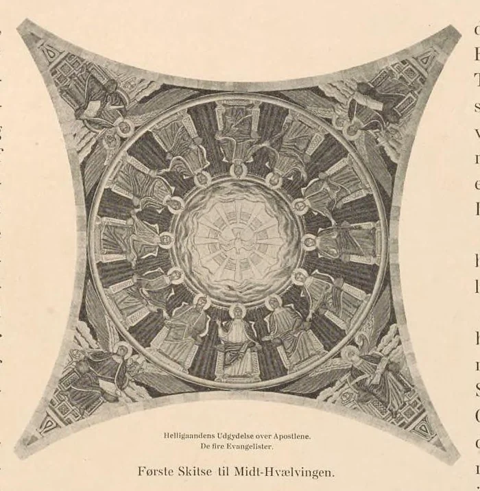 An illustration from Viborg Domkirke: Joakim Skovgaards billeder, Domkirkens historie. La cathédrale de Viborg: les peintures de Joakim Skovgaard, histoire de la cathédrale;, 1909, leaf 22
