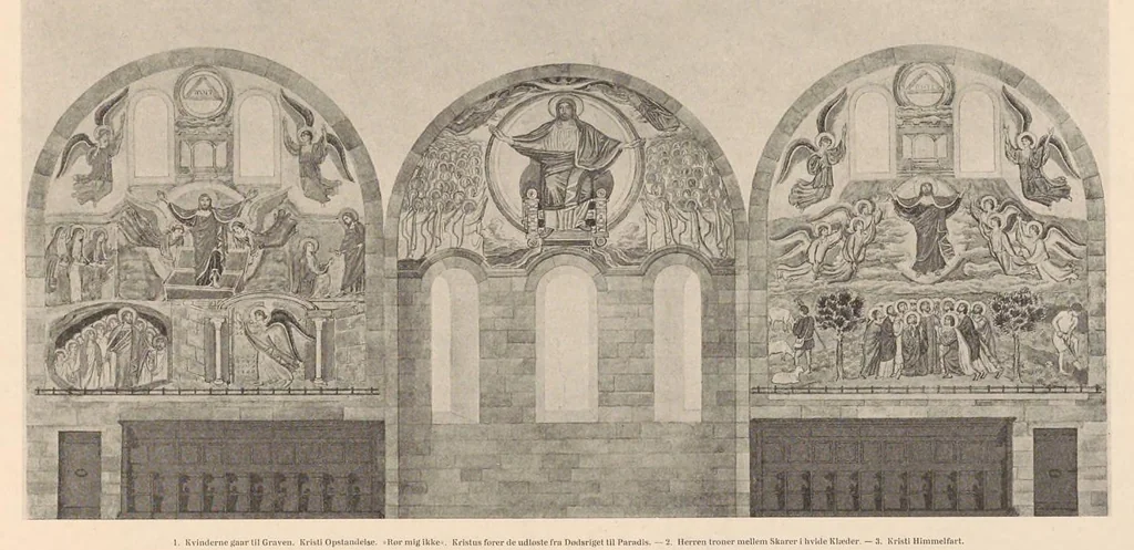 An illustration from Viborg Domkirke: Joakim Skovgaards billeder, Domkirkens historie. La cathédrale de Viborg: les peintures de Joakim Skovgaard, histoire de la cathédrale;, 1909, leaf 24