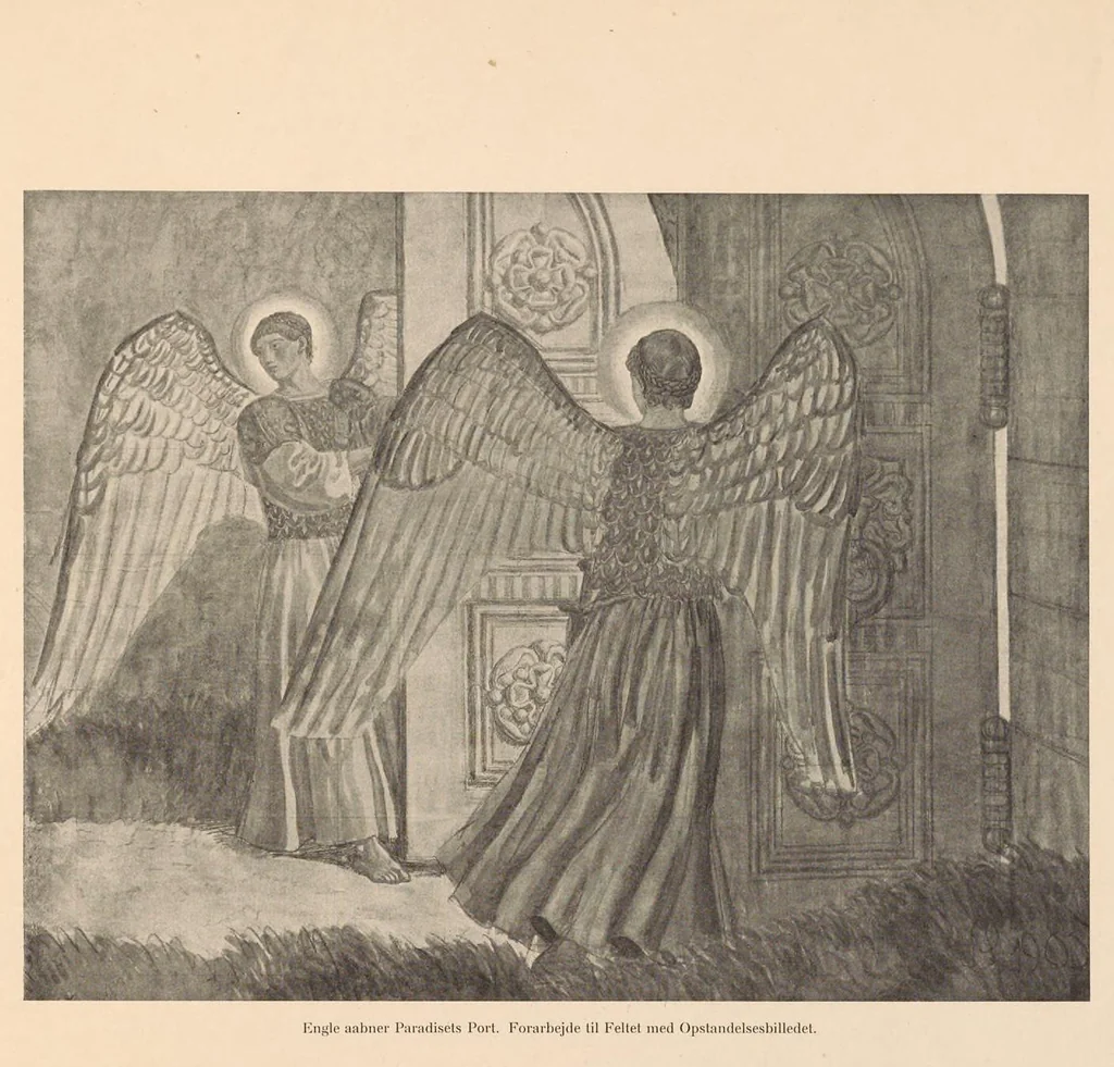 An illustration from Viborg Domkirke: Joakim Skovgaards billeder, Domkirkens historie. La cathédrale de Viborg: les peintures de Joakim Skovgaard, histoire de la cathédrale;, 1909, leaf 8