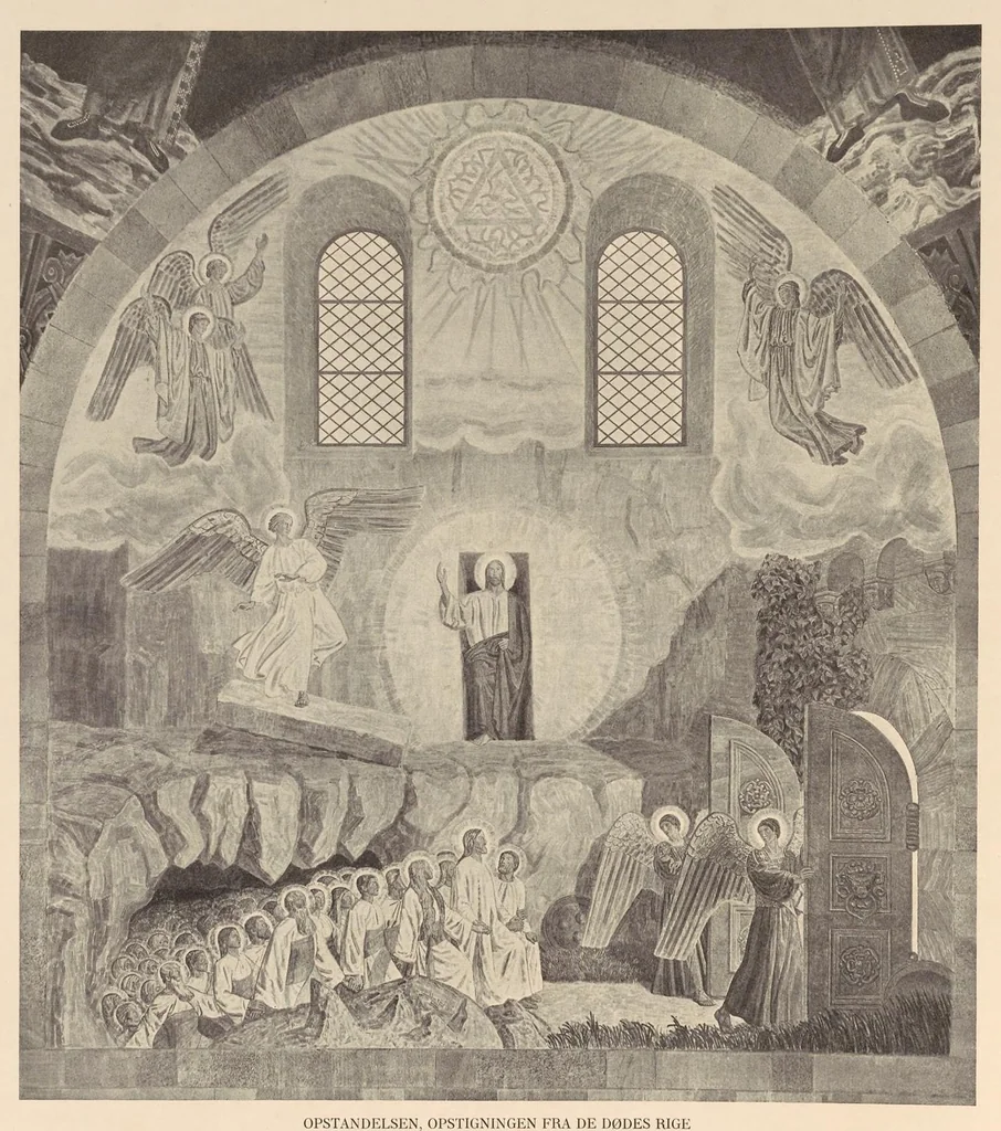 An illustration from Viborg Domkirke: Joakim Skovgaards billeder, Domkirkens historie. La cathédrale de Viborg: les peintures de Joakim Skovgaard, histoire de la cathédrale;, 1909, leaf 91