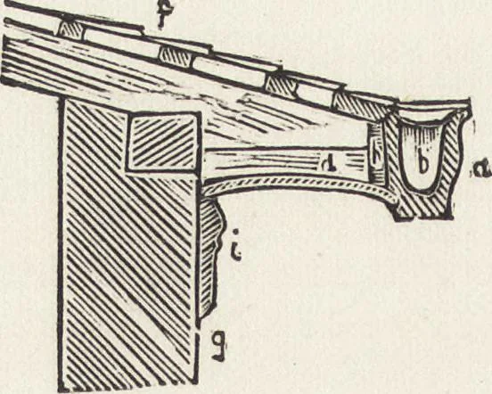 An illustration from The carpenter's assistant : containing a succinct account of Egyptian, Grecian and Roman architecture. Also, a description of the Tuscan, Doric, Ionic, Corinthian and composite orders; together with specifications, practical rules and tables for carpenters, and a glossary of architectural terms. Embellished with upwards of 200 plates of plans, elevations, details, and practical stair-building, 1854, leaf 133