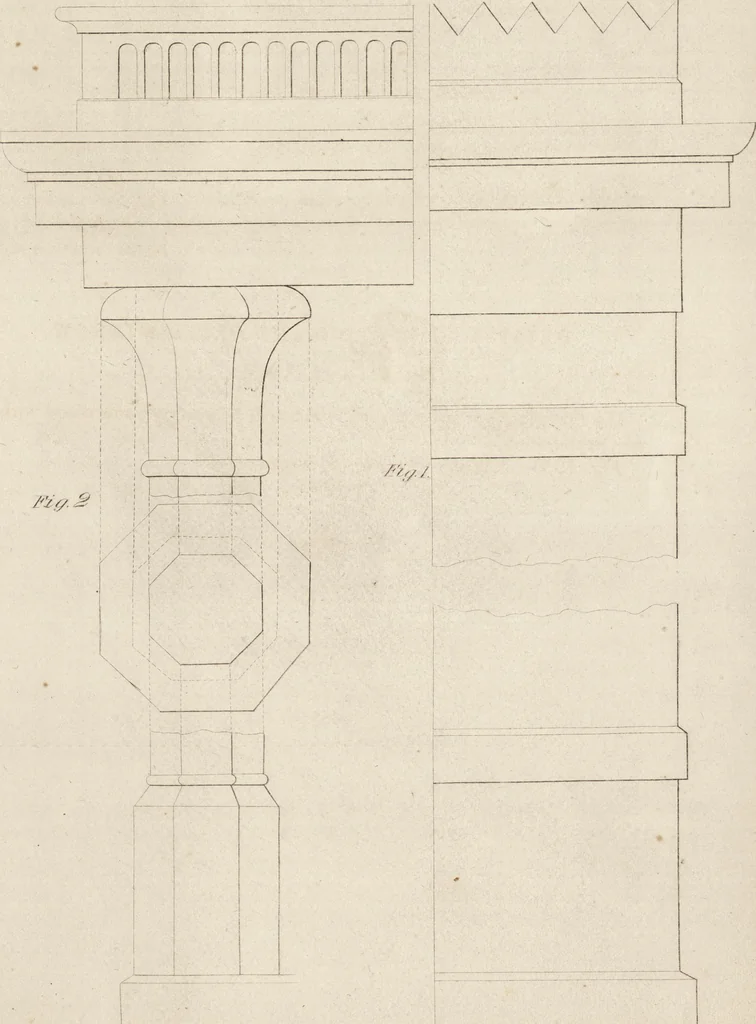 An illustration from The carpenter's assistant : containing a succinct account of Egyptian, Grecian and Roman architecture. Also, a description of the Tuscan, Doric, Ionic, Corinthian and composite orders; together with specifications, practical rules and tables for carpenters, and a glossary of architectural terms. Embellished with upwards of 200 plates of plans, elevations, details, and practical stair-building, 1854, leaf 135
