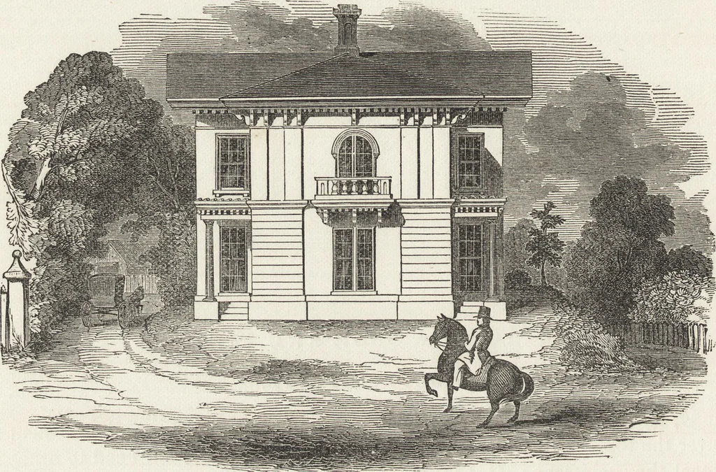 An illustration from The carpenter's assistant : containing a succinct account of Egyptian, Grecian and Roman architecture. Also, a description of the Tuscan, Doric, Ionic, Corinthian and composite orders; together with specifications, practical rules and tables for carpenters, and a glossary of architectural terms. Embellished with upwards of 200 plates of plans, elevations, details, and practical stair-building, 1854, leaf 149