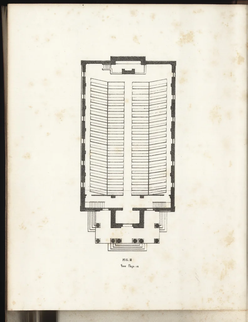 An illustration from The carpenter's assistant : containing a succinct account of Egyptian, Grecian and Roman architecture. Also, a description of the Tuscan, Doric, Ionic, Corinthian and composite orders; together with specifications, practical rules and tables for carpenters, and a glossary of architectural terms. Embellished with upwards of 200 plates of plans, elevations, details, and practical stair-building, 1854, leaf 15