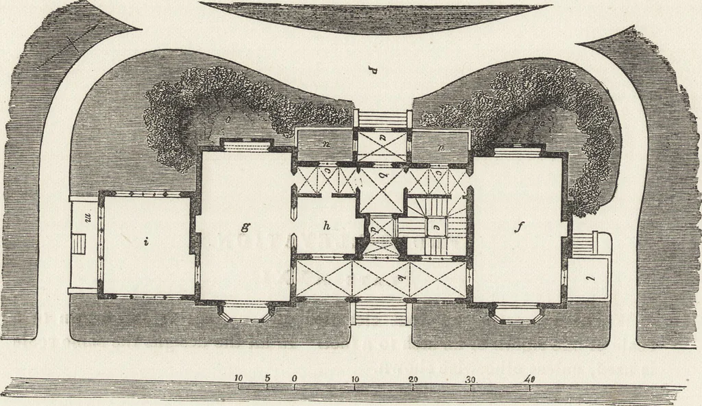 An illustration from The carpenter's assistant : containing a succinct account of Egyptian, Grecian and Roman architecture. Also, a description of the Tuscan, Doric, Ionic, Corinthian and composite orders; together with specifications, practical rules and tables for carpenters, and a glossary of architectural terms. Embellished with upwards of 200 plates of plans, elevations, details, and practical stair-building, 1854, leaf 161