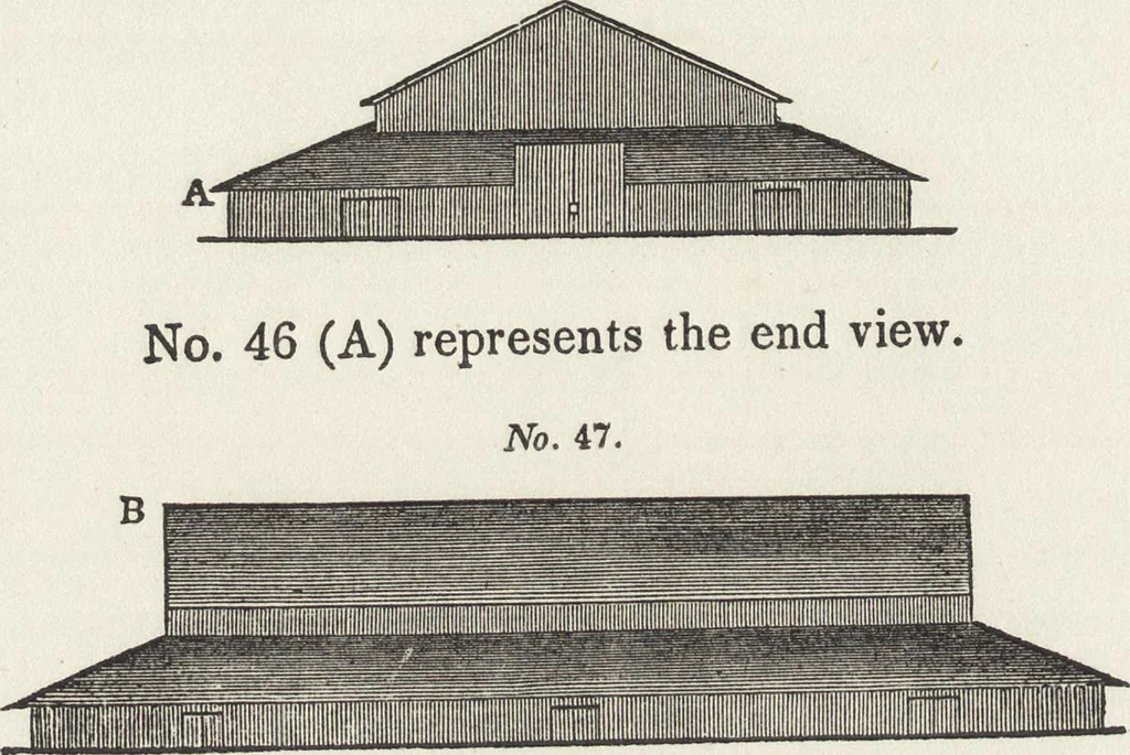 An illustration from The carpenter's assistant : containing a succinct account of Egyptian, Grecian and Roman architecture. Also, a description of the Tuscan, Doric, Ionic, Corinthian and composite orders; together with specifications, practical rules and tables for carpenters, and a glossary of architectural terms. Embellished with upwards of 200 plates of plans, elevations, details, and practical stair-building, 1854, leaf 165