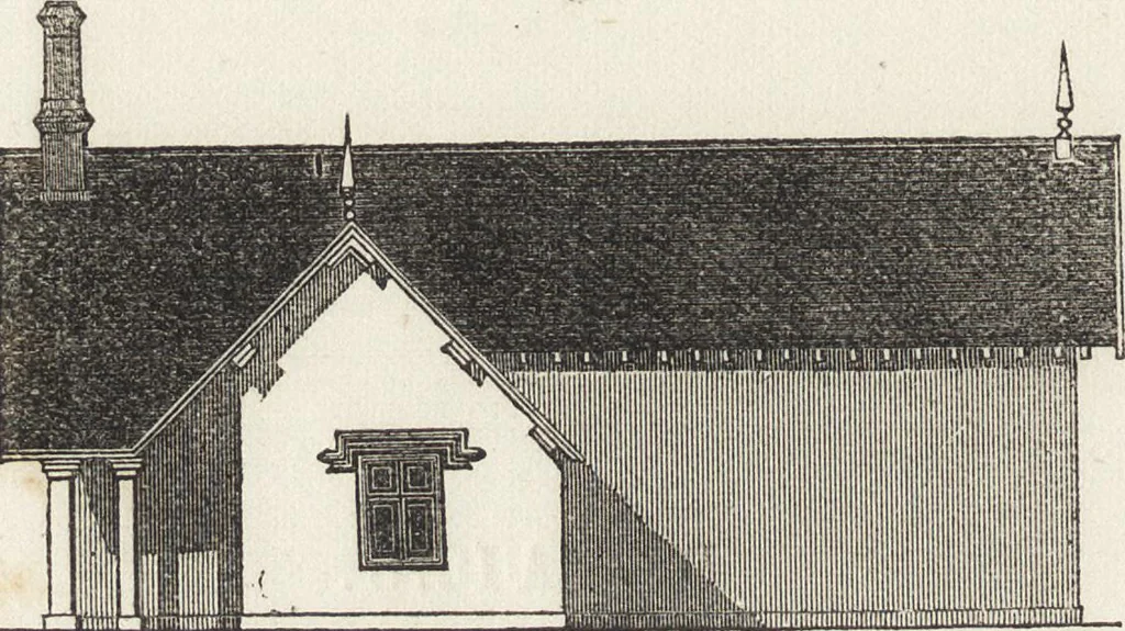 An illustration from The carpenter's assistant : containing a succinct account of Egyptian, Grecian and Roman architecture. Also, a description of the Tuscan, Doric, Ionic, Corinthian and composite orders; together with specifications, practical rules and tables for carpenters, and a glossary of architectural terms. Embellished with upwards of 200 plates of plans, elevations, details, and practical stair-building, 1854, leaf 189