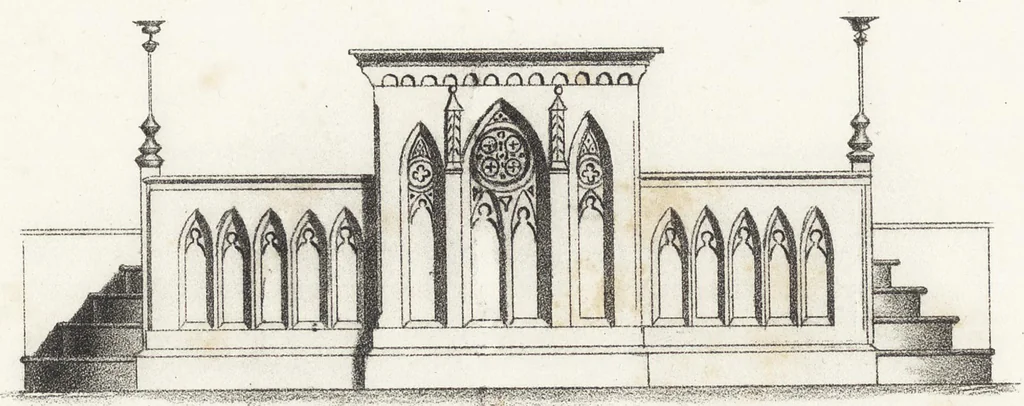 An illustration from The carpenter's assistant : containing a succinct account of Egyptian, Grecian and Roman architecture. Also, a description of the Tuscan, Doric, Ionic, Corinthian and composite orders; together with specifications, practical rules and tables for carpenters, and a glossary of architectural terms. Embellished with upwards of 200 plates of plans, elevations, details, and practical stair-building, 1854, leaf 19
