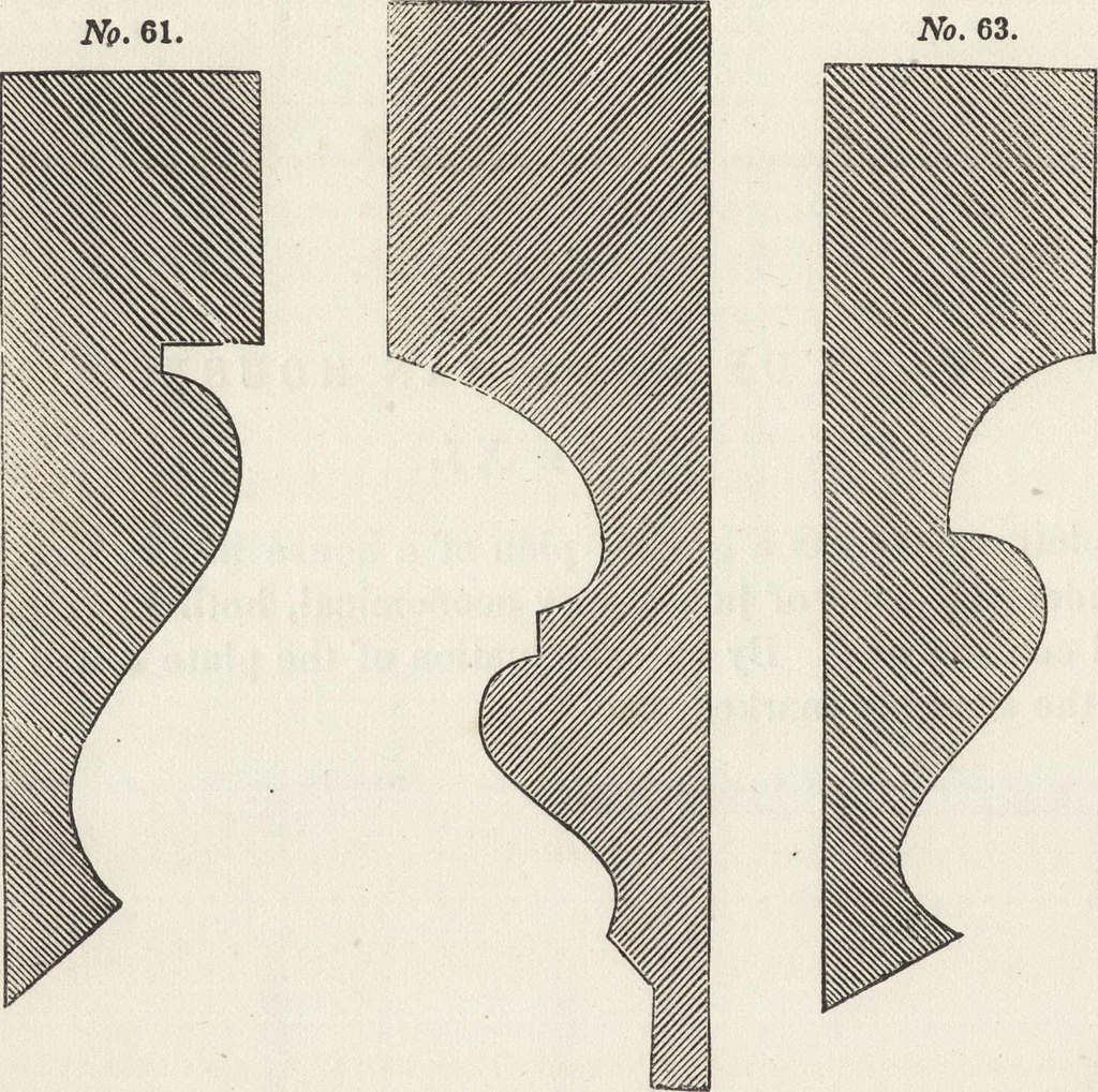 An illustration from The carpenter's assistant : containing a succinct account of Egyptian, Grecian and Roman architecture. Also, a description of the Tuscan, Doric, Ionic, Corinthian and composite orders; together with specifications, practical rules and tables for carpenters, and a glossary of architectural terms. Embellished with upwards of 200 plates of plans, elevations, details, and practical stair-building, 1854, leaf 197