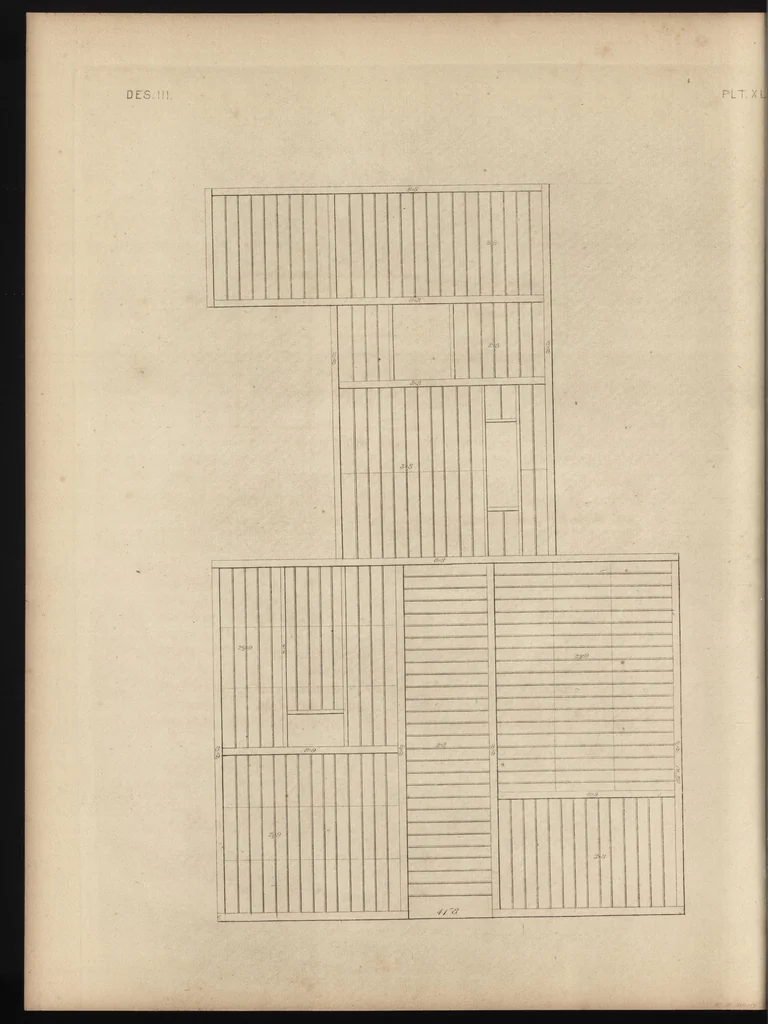 An illustration from The carpenter's assistant : containing a succinct account of Egyptian, Grecian and Roman architecture. Also, a description of the Tuscan, Doric, Ionic, Corinthian and composite orders; together with specifications, practical rules and tables for carpenters, and a glossary of architectural terms. Embellished with upwards of 200 plates of plans, elevations, details, and practical stair-building, 1854, leaf 207