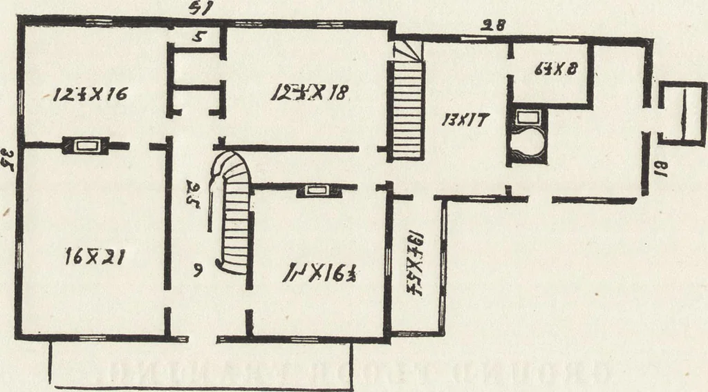 An illustration from The carpenter's assistant : containing a succinct account of Egyptian, Grecian and Roman architecture. Also, a description of the Tuscan, Doric, Ionic, Corinthian and composite orders; together with specifications, practical rules and tables for carpenters, and a glossary of architectural terms. Embellished with upwards of 200 plates of plans, elevations, details, and practical stair-building, 1854, leaf 209
