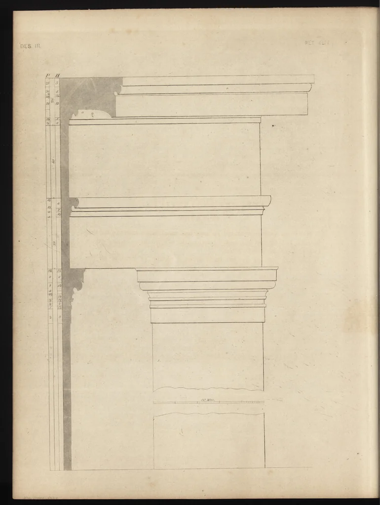 An illustration from The carpenter's assistant : containing a succinct account of Egyptian, Grecian and Roman architecture. Also, a description of the Tuscan, Doric, Ionic, Corinthian and composite orders; together with specifications, practical rules and tables for carpenters, and a glossary of architectural terms. Embellished with upwards of 200 plates of plans, elevations, details, and practical stair-building, 1854, leaf 211