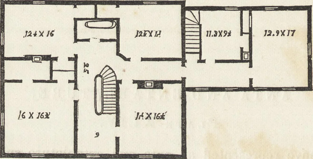 An illustration from The carpenter's assistant : containing a succinct account of Egyptian, Grecian and Roman architecture. Also, a description of the Tuscan, Doric, Ionic, Corinthian and composite orders; together with specifications, practical rules and tables for carpenters, and a glossary of architectural terms. Embellished with upwards of 200 plates of plans, elevations, details, and practical stair-building, 1854, leaf 213
