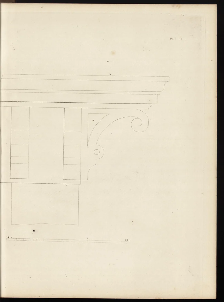 An illustration from The carpenter's assistant : containing a succinct account of Egyptian, Grecian and Roman architecture. Also, a description of the Tuscan, Doric, Ionic, Corinthian and composite orders; together with specifications, practical rules and tables for carpenters, and a glossary of architectural terms. Embellished with upwards of 200 plates of plans, elevations, details, and practical stair-building, 1854, leaf 270