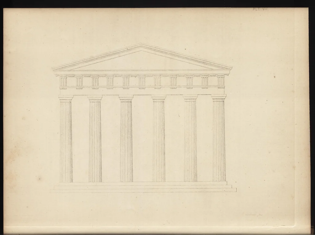 An illustration from The carpenter's assistant : containing a succinct account of Egyptian, Grecian and Roman architecture. Also, a description of the Tuscan, Doric, Ionic, Corinthian and composite orders; together with specifications, practical rules and tables for carpenters, and a glossary of architectural terms. Embellished with upwards of 200 plates of plans, elevations, details, and practical stair-building, 1854, leaf 63