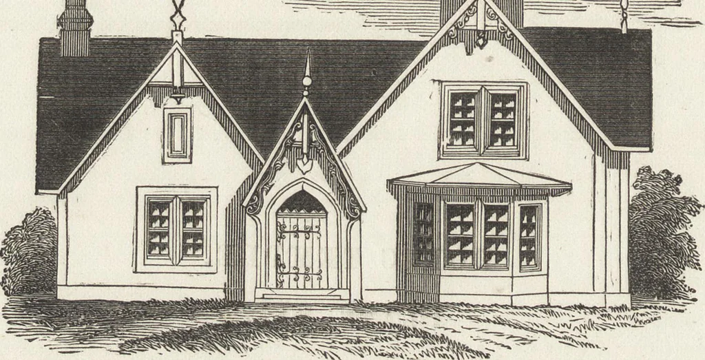 An illustration from The carpenter's assistant : containing a succinct account of Egyptian, Grecian and Roman architecture. Also, a description of the Tuscan, Doric, Ionic, Corinthian and composite orders; together with specifications, practical rules and tables for carpenters, and a glossary of architectural terms. Embellished with upwards of 200 plates of plans, elevations, details, and practical stair-building, 1854, leaf 65