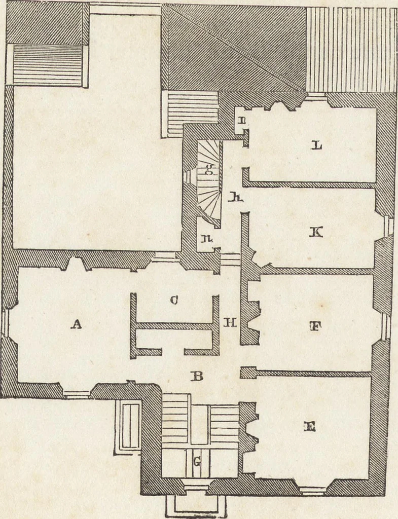 An illustration from The carpenter's assistant : containing a succinct account of Egyptian, Grecian and Roman architecture. Also, a description of the Tuscan, Doric, Ionic, Corinthian and composite orders; together with specifications, practical rules and tables for carpenters, and a glossary of architectural terms. Embellished with upwards of 200 plates of plans, elevations, details, and practical stair-building, 1854, leaf 81