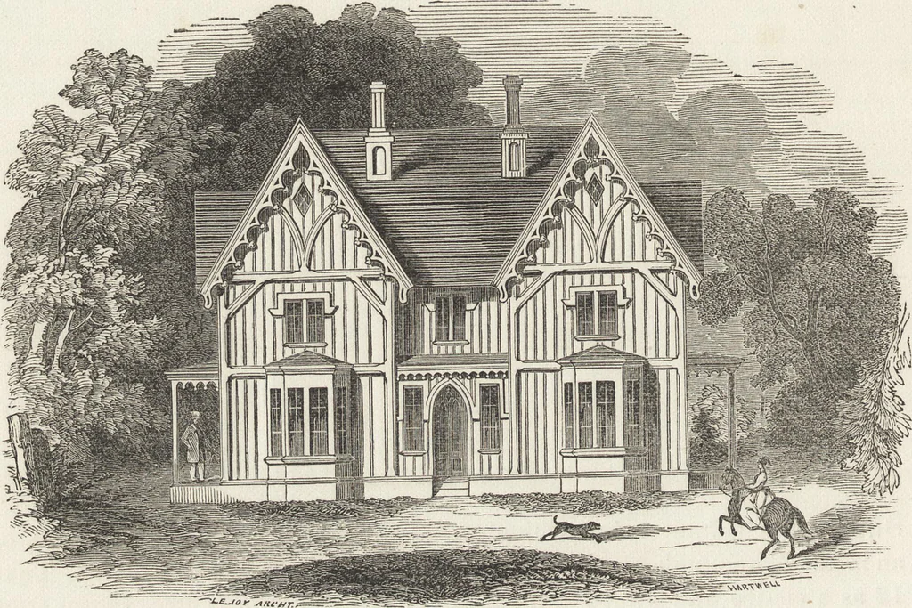 An illustration from The carpenter's assistant : containing a succinct account of Egyptian, Grecian and Roman architecture. Also, a description of the Tuscan, Doric, Ionic, Corinthian and composite orders; together with specifications, practical rules and tables for carpenters, and a glossary of architectural terms. Embellished with upwards of 200 plates of plans, elevations, details, and practical stair-building, 1854, leaf 85
