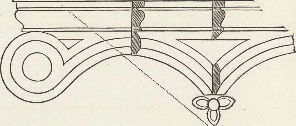 An illustration from The carpenter's assistant : containing a succinct account of Egyptian, Grecian and Roman architecture. Also, a description of the Tuscan, Doric, Ionic, Corinthian and composite orders; together with specifications, practical rules and tables for carpenters, and a glossary of architectural terms. Embellished with upwards of 200 plates of plans, elevations, details, and practical stair-building, 1854, leaf 93