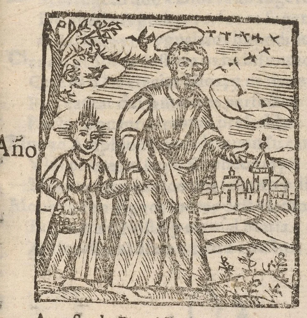 An illustration from Vida, excelencias, y muerte del gloriosissimo patriarca y esposo de Nuestra Señora San Ioseph, 1612, leaf 8