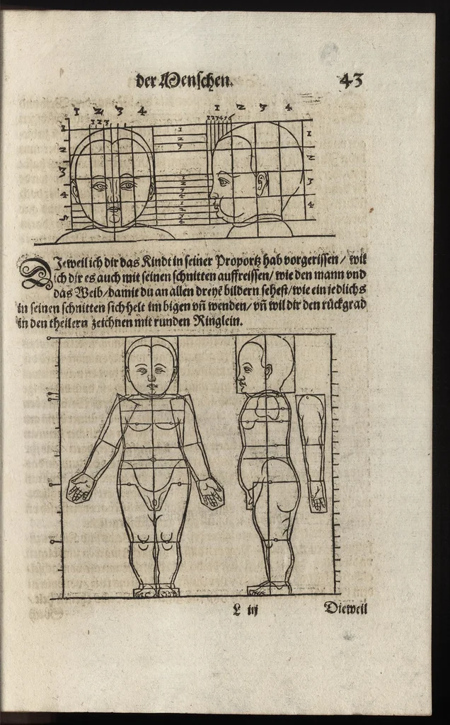 An illustration from Dess Circkelss vnd Richtscheyts, auch der Perspectiua, vnd Proportion der Menschen vnd Rosse, kurtze, doch gründtliche Vnderweisung, dess rechten gebrauchs : mit viel schönen Figuren, aller anfahenden Jugendt, vnnd andern liebhabern dieser Kunst, als Goldschmiden, Malern, Bildhauwern, Steinmetzen, Schreinern, [et]c. eigentlich fürgebildet, vormals im Truck nie gesehen, sonder jetzunder erstmals von neuwem an Tag gegeben, 1618, leaf 110