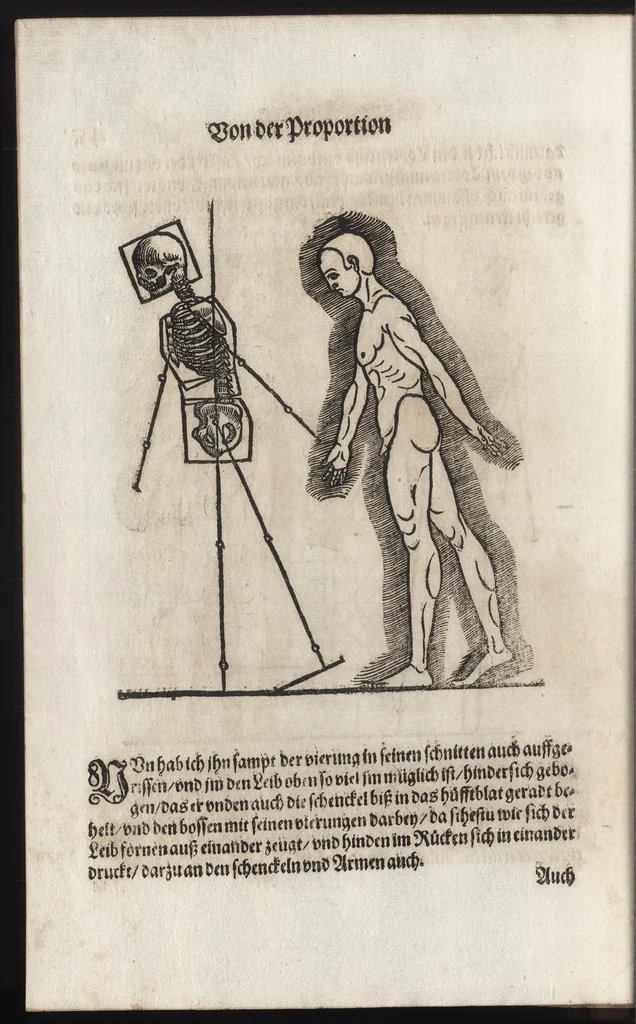 An illustration from Dess Circkelss vnd Richtscheyts, auch der Perspectiua, vnd Proportion der Menschen vnd Rosse, kurtze, doch gründtliche Vnderweisung, dess rechten gebrauchs : mit viel schönen Figuren, aller anfahenden Jugendt, vnnd andern liebhabern dieser Kunst, als Goldschmiden, Malern, Bildhauwern, Steinmetzen, Schreinern, [et]c. eigentlich fürgebildet, vormals im Truck nie gesehen, sonder jetzunder erstmals von neuwem an Tag gegeben, 1618, leaf 115