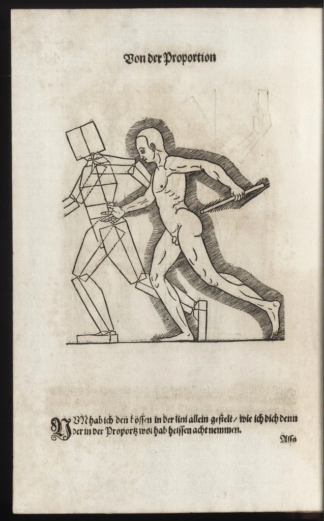An illustration from Dess Circkelss vnd Richtscheyts, auch der Perspectiua, vnd Proportion der Menschen vnd Rosse, kurtze, doch gründtliche Vnderweisung, dess rechten gebrauchs : mit viel schönen Figuren, aller anfahenden Jugendt, vnnd andern liebhabern dieser Kunst, als Goldschmiden, Malern, Bildhauwern, Steinmetzen, Schreinern, [et]c. eigentlich fürgebildet, vormals im Truck nie gesehen, sonder jetzunder erstmals von neuwem an Tag gegeben, 1618, leaf 117