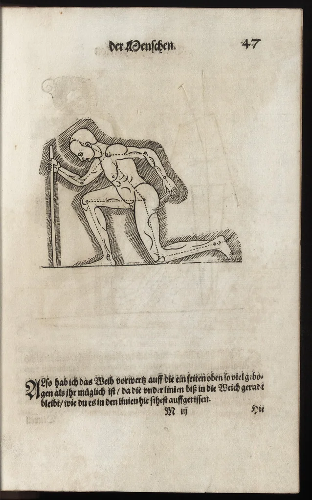 An illustration from Dess Circkelss vnd Richtscheyts, auch der Perspectiua, vnd Proportion der Menschen vnd Rosse, kurtze, doch gründtliche Vnderweisung, dess rechten gebrauchs : mit viel schönen Figuren, aller anfahenden Jugendt, vnnd andern liebhabern dieser Kunst, als Goldschmiden, Malern, Bildhauwern, Steinmetzen, Schreinern, [et]c. eigentlich fürgebildet, vormals im Truck nie gesehen, sonder jetzunder erstmals von neuwem an Tag gegeben, 1618, leaf 118